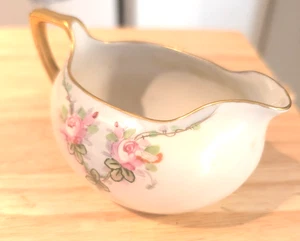 suger bowl with small pitcher/grave boat/white with gold/hand painted flowers 5 - Picture 1 of 6