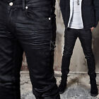 NewStylish mens fashion bottoms Pre-wrinkled coated black skinny jeans
