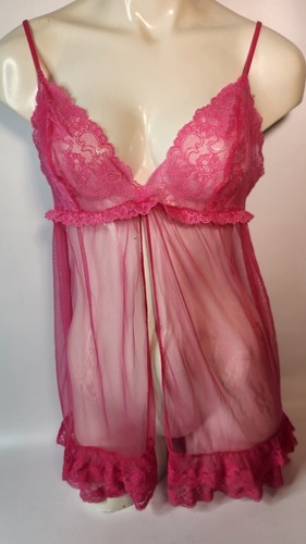UNDERCOVER Abito slip vintage Victoria's Secret in rete rosa finiture in pizzo babysitter! L
