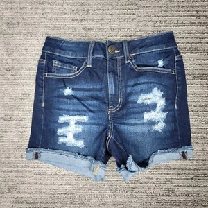 So Size 5 Girls Shorts Stretch High Rise Midi Cuff Blue Denim - Picture 1 of 9
