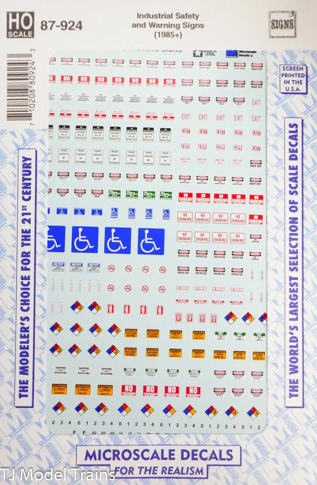 HO Industrial Safety & Warning Signs 1985 Decals - Microscale #87-924 Y Vmf121