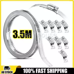 304 Stainless Steel Worm Clamp Hose Clamps Strap W/ Fasteners Adjustable DIY - Picture 1 of 11