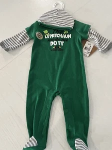NWT Baby Essentials 2 Piece Outfit Sz 9M St. Patricks Day Hat Romper Footie Gree - Picture 1 of 8