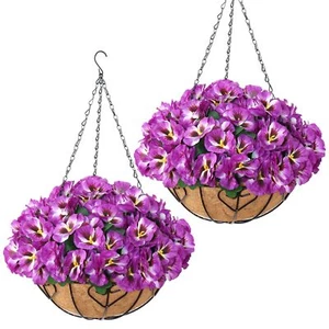 MEIVINES Artificial Hanging Plants Flowers with Basket 2PCS Fake Flowers Hang... - Picture 1 of 8