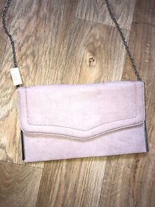 New Look Pale Pink Faux Suede Clutch Bag with  Metal Shoulder Strap