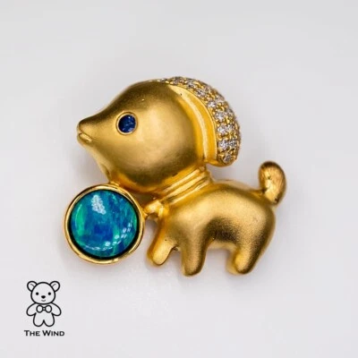 Lindo collar colgante de oro amarillo de 18 quilates de ópalo, diamante y zafiro doblete para perro Foto 1 de 4