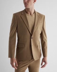 NEW EXPRESS $298 TAN SLIM WOOL BLEND MODERN TECH SUIT JACKET SZ 36S - Picture 1 of 4