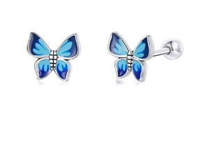 BOUCLES D'OREILLES ARGENT 925 PAPILLONS BLEUS ÉMAIL - Imagen 1 de 7