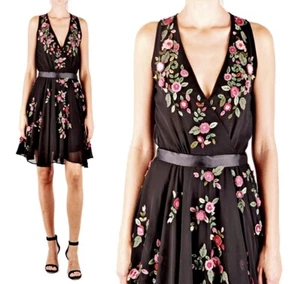 BLUGIRL BLUMARINE 3-D Floral Appliques Fit & Flare Dress sz US XS-S/ IT 40 $1320 - Picture 1 of 12