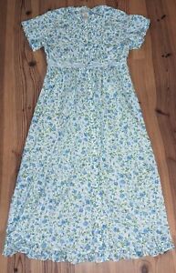 Laura Ashley Floral Lace Ruffle Cotton Cottagecore Maxi Dress Nightgown Sz M