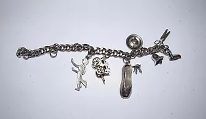 VINTAGE WOMEN'S 1960'S SEVEN CHARM METAL CHARM BRACELET... 7" L - Picture 1 of 1