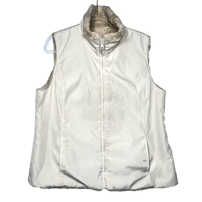 Kristen Blake Vest Womens Large Reversible Faux Fur Beige Soft Fur Tan Full Zip - Image 1 of 4