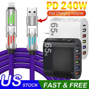 240W Fast Charging Wall Charger & RGB Charge Cord For iPhone 16 15 Pro Max 14 13 - Picture 1 of 26