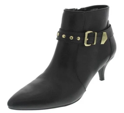 Nuevo ELLEN TRACY Mujer Negro Cuero Tacón Punta Punta Punta Tobillo Cinturón Bota Zapato Talla 6 M Foto 1 de 2