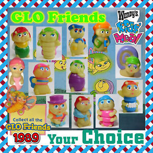 Wendy's 1989 GLO FRIENDS Playskool Globug BUG Worm Finger Puppet YOUR Toy CHOICE