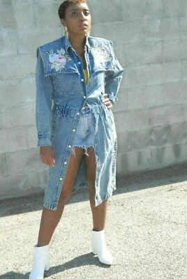 Vestido Abrigo KOKOMO Lavado Ácido Denim Azul Jean Estrás Vintage Años 80  Foto 1 de 4