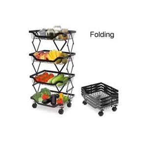 Kitchen Storage Rack 4 Tiers Foldable Organizer Black with Roller - Picture 1 of 3