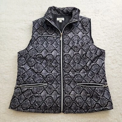 Studio Works Sport Vest Lg Black Snack Print Pockets Full Zip Layer Lined Collar - Image 1 of 4