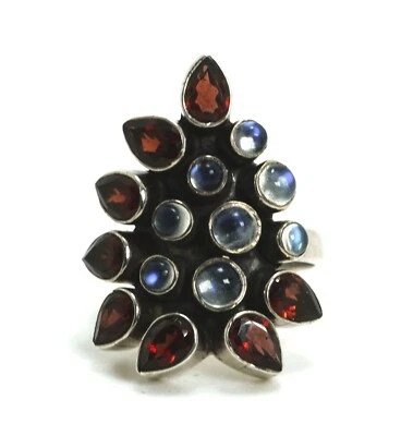 Anillo con racimo de piedra lunar y granate de plata esterlina Nicky Butler nuevo en caja, talla 8 3/4 Foto 1 de 4