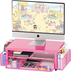 Desk Organizer and Accessories, Rose 2-Tier Computer Monitor Stand with Drawer - Picture 1 of 12