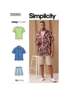 Simplicity Sewing Pattern S9960aa Men’s Knit T-Shirt Shirt & Shorts size 34-42 - Picture 1 of 7