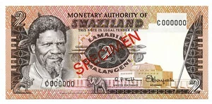 SWAZILAND - 2 Emalangeni SPECIMEN ND(1974) P2s, UNC (SWZ002) - Picture 1 of 2