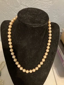 Vintage Midcentury Costume Pearl Necklace 16 Inches Sterling Fishhook Clasp - Picture 1 of 3