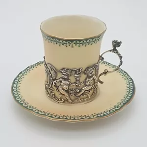 Antique 1907 Locke & Co Demitasse Cup & Saucer Hallmarked Sterling Silver Frame - Picture 1 of 22