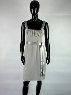 Vestido Burberry Auténtico Gris Sin Mangas Seda Cinturón Talla IT40 US6 UK8 Foto 1 de 4