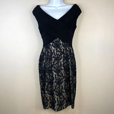 Adrianna Papell Cocktail Stretch Lace Dress Women Size 6 Black Timeless Elevated - Image 1 of 4