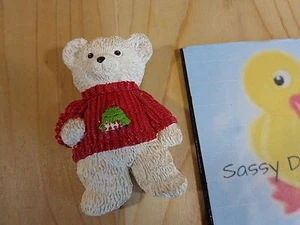 Refrigerator Magnet White Teddy Bear 3" Red Christmas Sweater Resin - Picture 1 of 2