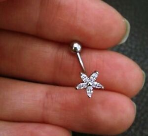 16g Dainty CZ Flower Belly Ring floating naval ring small belly button jewelry