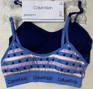 NWT CALVIN KLEIN GIRLS 1 BLUE 1 NAVY BLUE SEAMLESS BRALETTE BRA SMALL 6-6X  - Picture 1 of 2