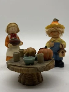 Thanksgiving Harvest Miniature 3 Piece Figurine Set Table Boy and Girl - Picture 1 of 9