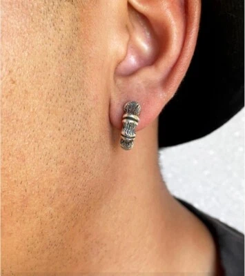 Solid Metal Daily Wear Stylish Mens Hoop Huggei Earring White Gold Plated Silver - Image 1 of 4