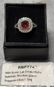 BOMB PARTY RBP2747 SIZE 9 RING  LAB CREATED RUBY/RHODIUM PLATED NWT - Picture 1 of 4