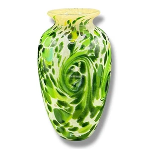 Paul Crosbie Signed Vase Hand Blown Glass Green Swirl Venetian Orient Flume Art - Picture 1 of 8