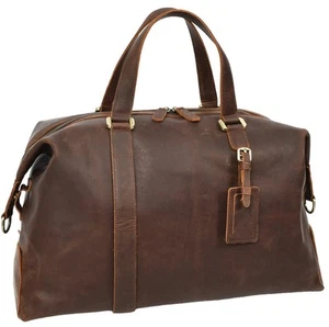 Men's Vintage Leather Large Weekend Travel Holdall Duffle Bag HLG260 Rust Brown - Picture 1 of 10