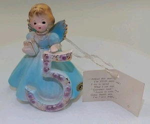 Etichetta statuina vintage JOSEF ORIGINALS compleanno angelo bambina età cinque 5 anni - Foto 1 di 11