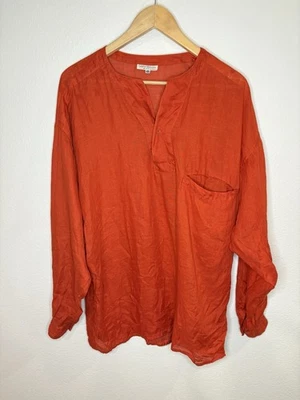 Camisa suelta vintage Gianni Versace de lino naranja quemado sin cuello talla pequeña Foto 1 de 4