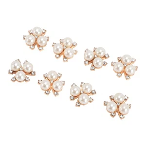 30 Pcs Pearl Flower Button Zinc Alloy Base Shiny Bright Pearl Rhinestone Embell❀ - Picture 1 of 12