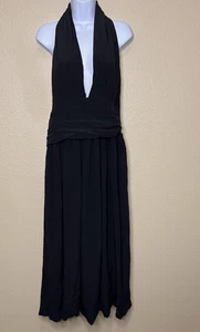 CHLOE Negro 100% Seda Crepé Mono Vestido Halter Espalda Abierta Escote Profundo 40 - Imagen 1 de 12