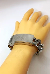 Bracciale DIOR Gourmette 002 Dior Logo Curb Catena con Segreto! Christian Dior - Foto 1 di 11