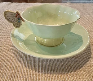 Vintage Paragon Butterfly Handle Teacup and Saucer Green And Yellow - Picture 1 of 10