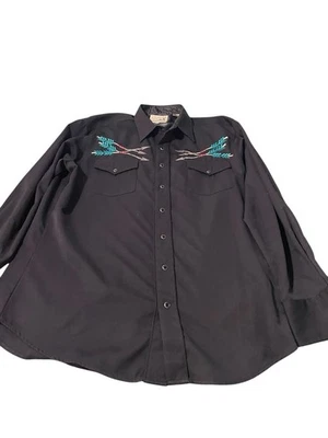 XL Western Shirt Roper Rodeo Embroidered Black Cowboy - Image 1 of 4