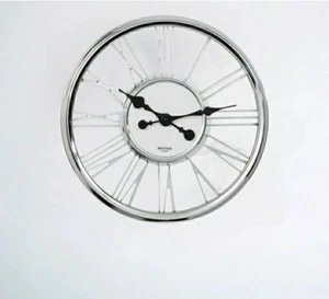 Modern Chrome Mayfair & Co Roman Numeral Round Large 17" Wall Clock - Picture 1 of 6