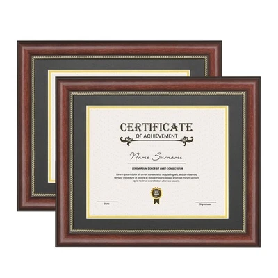 Paquete de 2 marcos de vidrio con marco de certificado de diploma 11x14 montaje en pared castaño oficina Foto 1 de 4