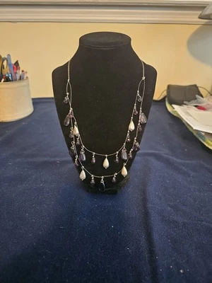 Ожерелье Coldwater Creek подвески из многослойного фиолетового стекла серебристые 23 дюйма ювелирные изделия - Изображение 1 из 4