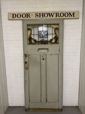 Reclaimed Old Victorian Edwardian Stained Glass Front Door 2130 x 908 Or 903mm - Image 1 of 4