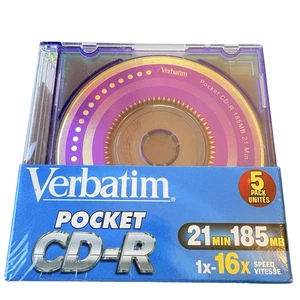 Verbatim Pocket CD-R 185MB 21 Min Blank Recordable Mini Disc Colored 5 Pack New - Picture 1 of 10